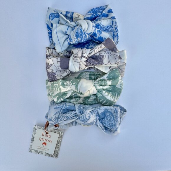 Kate Quinn Head Bow Set | Botanical Toile, 4-Pack | Blue, Sage & Plum | 0–6M (S) - Picture 2 of 6